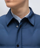 Fanacci Temper Jacket. A Collared Navy down Jacket with snaps and down. 