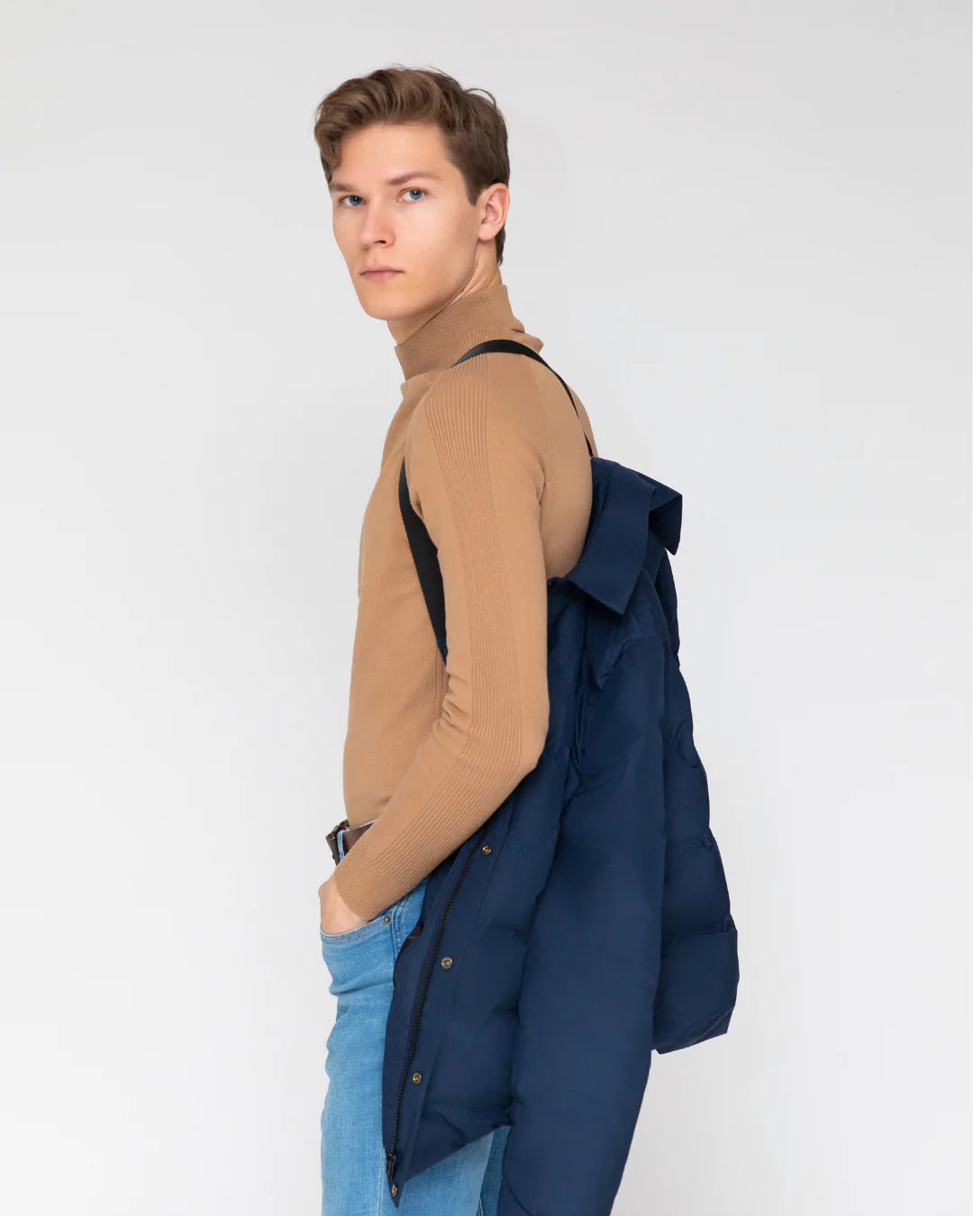 Fanacci Temper Active Urban Down Jacket with durable stitching and soft waterproof fabric and travel backpack straps for commuting and collared design